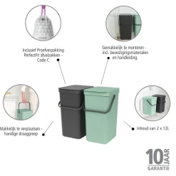 Brabantia Sort & Go Prullenbak (2X12L) Online