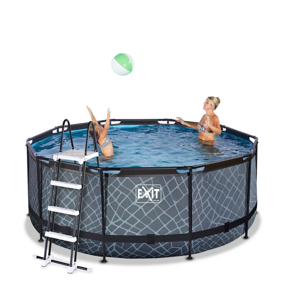 EXIT Stone Zwembad O360X122Cm Met Filterpomp Grijs^ Zwembaden