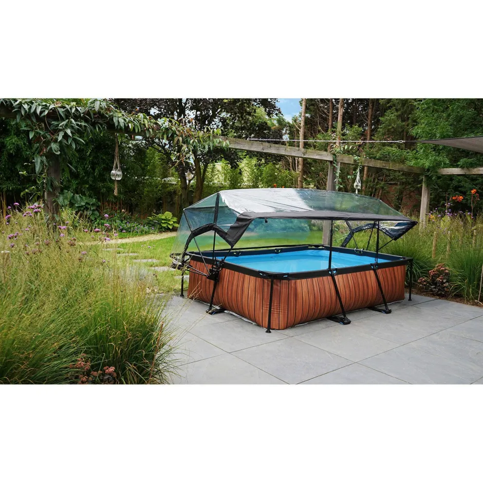 EXIT Wood Zwembad 300X200X65Cm Met Overkapping En Filterpomp Bruin^ Zwembaden