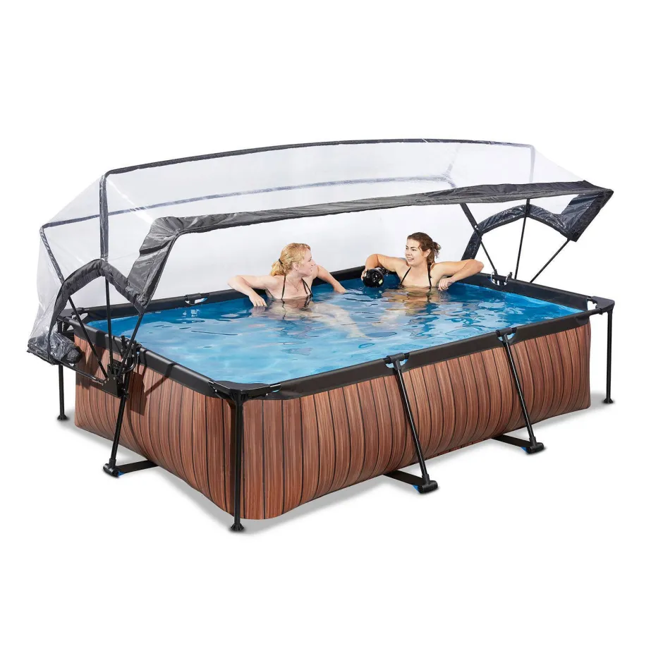 EXIT Wood Zwembad 300X200X65Cm Met Overkapping En Filterpomp Bruin^ Zwembaden