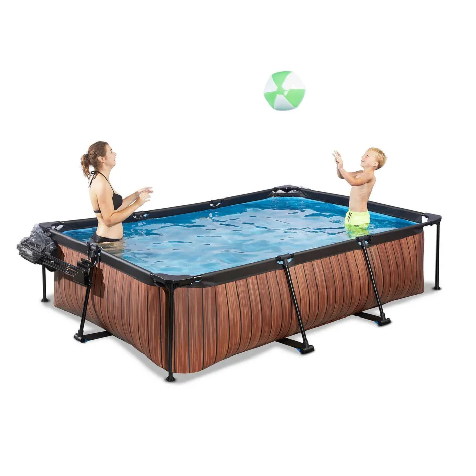 EXIT Wood Zwembad 300X200X65Cm Met Overkapping En Filterpomp Bruin^ Zwembaden