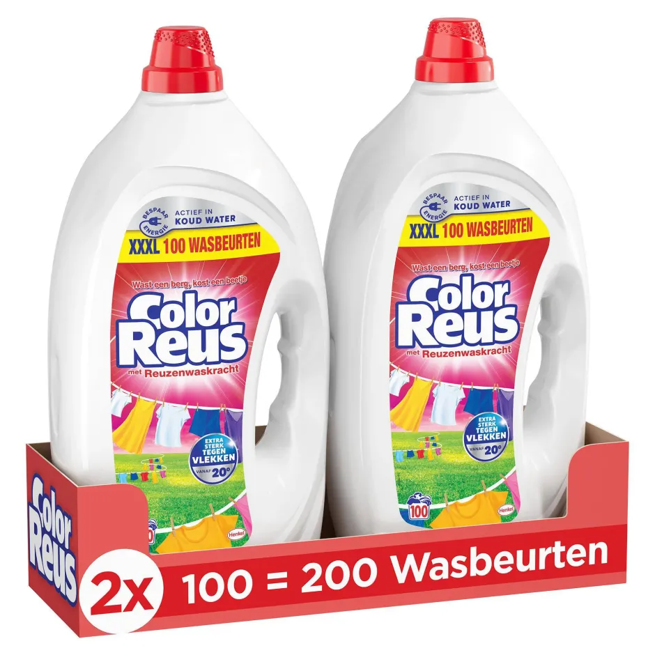 Witte Reus Color Reus Gel - Vloeibaar Wasmiddel - Gekleurde Was - Voordeelverpakking - 2 X 100 Wasbeurten - 200 Wasbeurten Outlet